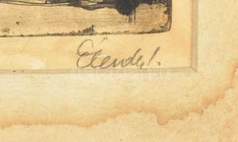 Élesdy István (1912-1987): Budai vár, rézkarc, papír, jelzett, , 23x47 cm paszpartuban, foltos