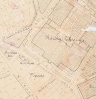 A Károly laktanya telke és környékének térrajza, szakadásokkal, lyukakkal, foltokkal, 84×98 cm