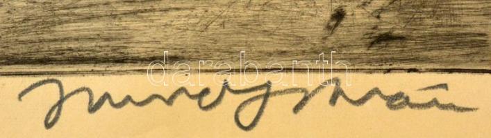 Imre István (1918-1983): Kislány a Balatonban (Eső után). Rézkarc, papír, jelzett, kartonra kasírozv...