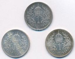 Ausztria 1914-1916. 1K Ag "Ferenc József" (3xklf) T:XF patina Austria 1914-1916. 1 Corona ...