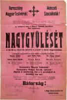 cca 1936 "Keresztény Magyar Testvérek! Nemzeti Szocialisták!" - a Magyar Nemzeti Szocialista Párt plakátja, szakadásokkal, 100×62 cm