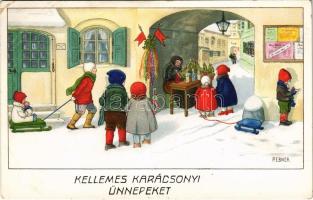 Kellemes karácsonyi ünnepeket / Christmas greeting art postcard with children. M. M. Nr. 1233. s: P. Ebner (EK)