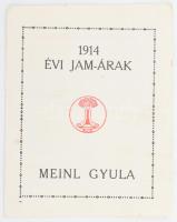 1914 Meinl Gyula 1914 évi jam-árak, 2 sztl. lev.