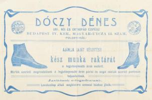 1906 Dóczy Dénes úri, női és orthopäd czépész számlája, a hátoldalán díszes, reklámos oldallal, hajt...