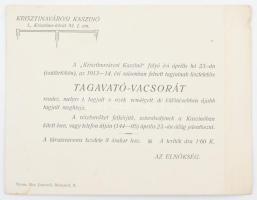 1913-1914 Krisztinavárosi Kaszinó tagavató-vacsorájának meghívója