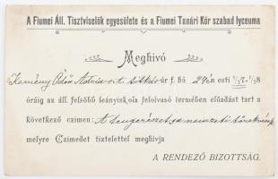 1908 A Fiumei Áll. Tisztviselők Egyesülete és a Fiumei Tanári Kör Szabady Lyceumának meghívója