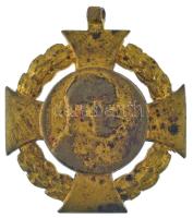 1908. "Jubileumi Kereszt" aranyozott bronz kitüntetés kopott mellszalaggal T:F patina, kopott aranyozás Hungary 1908. "Diamond Jubilee Cross" gilt bronze decoration with worn ribbon C:F patina, worn gilding