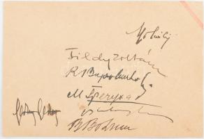 1948 Tildy Zoltán (1889-1961) köztársasági elnök és mások aláírása egy "Petőfi Sándor és a Nemzeti Múzeum képe 1848-ban, 1848-1948" emléklapon