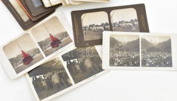 cca 1910-1930 Nagy, vegyes sztereófotó tétel, kb. 60 db, nagyrészt külföldi témákkal, 8x18 cm és 9x1...