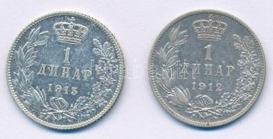 Szerbia 1912. 1D Ag "I. Péter" + 1915. 1D Ag "I. Péter" T:XF Serbia 1912. 1 Dina...