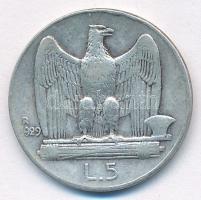 Olaszország 1929R 5L Ag "III. Viktor Emánuel" T:VF Italy 1929R 5 Lire Ag "Vittorio Em...