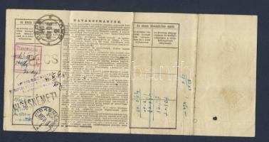 1941 Magyar Királyi Államvasutak által kiállított félárú menetjegy