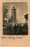 1903 Xanthi, Cadran de la ville et portique de la mosque / mosque, street view. Edit. E. S. Blatscho