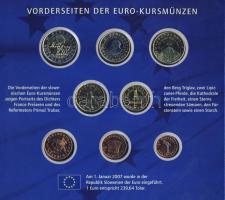 Szlovénia 2007. 1c-2&#8364; 8klf db, bemutató szettben, benne egy postatiszta bélyegblokk és egy...