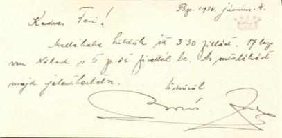 Bozó Gyula érem- és festőművész névjegykártyája aláírva