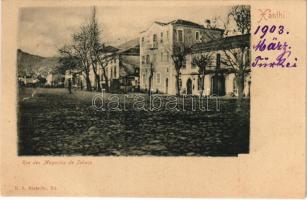 1903 Xanthi, Rue des Magasins de Tabacs / street view, tobacco shop. Edit. E. S. Blatscho