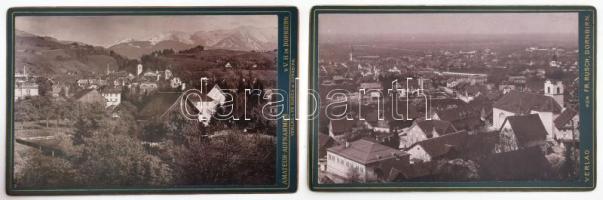 cca 1910 Dornbirn (Ausztria Vorarlberg) város látképei, 2 db keményhátú fotó, Dornbirn, Fr. Rusch, 11x16 cmx2