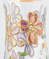 Cseh üveg váza, színezett, kézzel festett, jelzés nélkül, minimális kopással, m: 24,5 cm