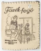 Fazék-fogó, dekoratív rajzos kesztyűszerű védőposztó, Gutmann J. és Társa Áruház reklámfelirataival, árcédulával, szép állapotban, 21×17 cm