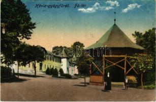 1921 Hévíz-gyógyfürdő, Fő tér pavilonnal. Kiadja Divald és Monostory (EK)