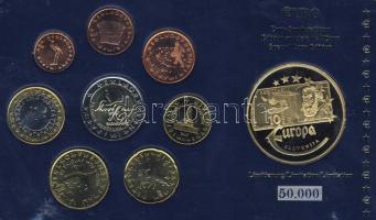 Szlovénia 2007. 1c-2€ 8klf db + Európa 2003. "Szlovénia" aranyozott emlékérem ke...