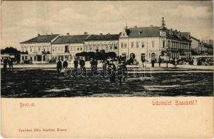 Kassa, Kosice; Pesti út, piac. Nyulászi Béla kiadása / street, market