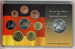 Németország 2002F 1c-2€ 8klf db + 10€ Ag "Valutaunió" szettben T:PP