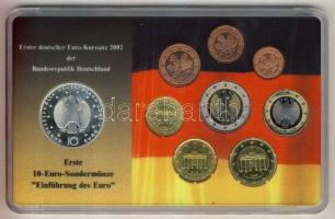 Németország 2002F 1c-2€ 8klf db + 10€ Ag "Valutaunió" szettben T:PP