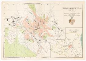 Sopron szabad királyi város térképe, 1:12 500, készítette: Marikovszky Zoltán, kiadja: Schwarz Károly, hátoldalán címjegyzékkel, szakadással, hajtásnyommal, 34×49 cm