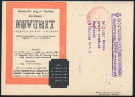 cca 1950 Novurit, Chinoin gyógyszergyár által gyártott injekció reklámnyomtatványa postán elküldve, ...