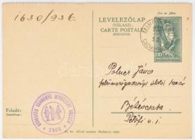 1936 Polner Jánosnak, a Békés megyei lósport megszervezőjének címzett levelezőlap Mindszentről, lova...