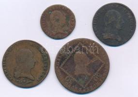 1800S 1kr Cu "I. Ferenc" + 1800S(?) 3kr Cu "I. Ferenc" + 1800S 6kr Cu "I. Ferenc" + 1807A 30kr Cu "I. Ferenc" T:F