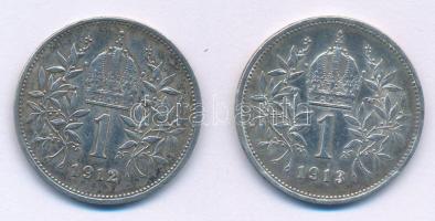 Ausztria 1912-1913. 1K Ag "Ferenc József" (2xklf) T:XF,VF patina Austria 1912-1913. 1 Coro...