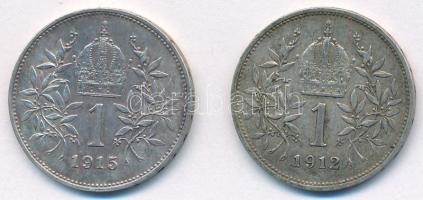 Ausztria 1912-1915. 1K Ag "Ferenc József" (2xklf) T:XF,VF patina Austria 1912-1915. 1 Coro...