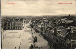 1909 Losonc, Lucenec; Kossuth Lajos utca, üzletek, zsinagóga / street view, shops, synagogue (EK)