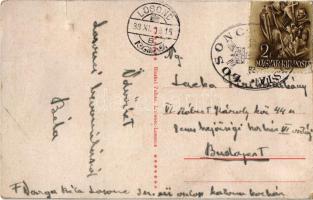 1938 Losonc, Lucenec; tüzérlaktanya, Kossuth szobor (csehek elrombolták), polgári leány iskola / mil...