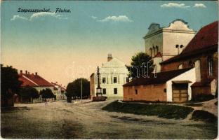 1918 Szepesszombat, Spisská Sobota; Fő utca, városháza, templom. Hensch Ede fia kiadása / main street, town hall, church