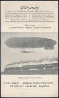 1914 A Társaság újság "Léghajó gyorsvonatot üldöz" (Zeppelin) című képpel díszített reklámcédulája, jó állapotban