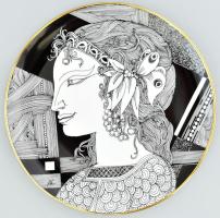 Hollóházi Szász Endre tervezte falitányér, matricás, jelzett, hibátlan, d: 24,5 cm
