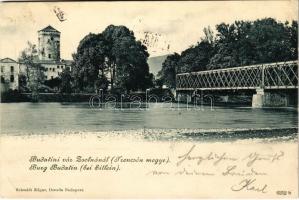 1901 Zsolna, Zilina; Hrad Budatín / Budatin vára a Vág völgyében, vasút híd. Schmidt Edgar kiadása / castle, Váh river valley, railway bridge (EK)