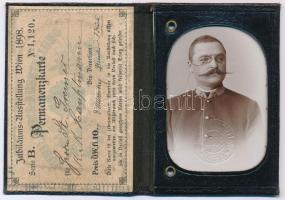 1898 K. u.k. főhadnagy részére kiállított fényképes belépőkártya a bécsi jubileumi kiállításra, szép állapotban