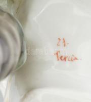 Zsolnay kecskét itató fiú szobor, jelzés nélkül, sérült, ragasztott, m: 17 cm