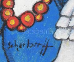 Scheiber H jelzéssel: Kalapos hölgy. Olaj, karton. Dekoratív, kissé sérült fakeretben. 42x34 cm