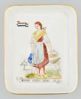 Aquincum Füred vidéki leány XIX. sz. ékszeres tálka, kézzel festett, jelzett, kis kopással, 10x8,5 cm
