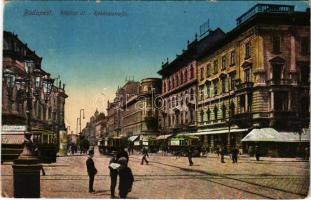 1917 Budapest VIII. Rákóczi út, villamosok, Hotel Orient szálloda, Emke kávéház. Photo Iris No. 1. (EK)