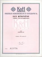 Budapest 1988. &quot;Országos Kereskedelmi és Hitelbank Rt.&quot; részvénye 1.000.000Ft-ról &quot;MINTA&quot; felülbélyegzéssel, szelvényekkel T:AU