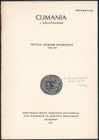 László Gyula: Fettich Nándor emlékezete (1900-1971). László Gyula (1910-1998) régész, művészeti író által Kanozsay Margit régésznek dedikált! Kecskemét,1972, Bács-Kiskun Megyei Múzeumok Közleményei. 2 p. Cumania I. Archeologia. Separatum. Kiadói papírborító.