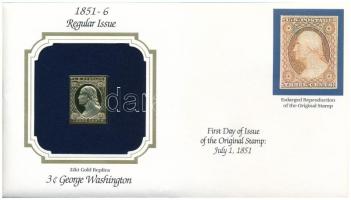 Amerikai Egyesült Államok DN Three Pence aranyozott bélyegérem, borítékban T:UNC