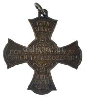 1939. "Isten velünk - Úgy éljünk, hogy az égben találkozzunk! - Minta Csapat 1939" bronz cserkész medál füllel (31x29mm) T:AU