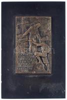 1943. A Horthy csúcson állított kereszt munkatúrájának emlékére ezüstözött bronz plakett (71x45mm) fekete márvány talapzaton (80x120x18mm) T:XF patina
